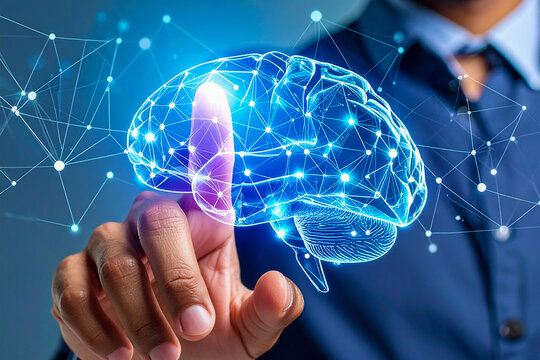 Businessman touches a social network icon on a screen, connecting a global network of people