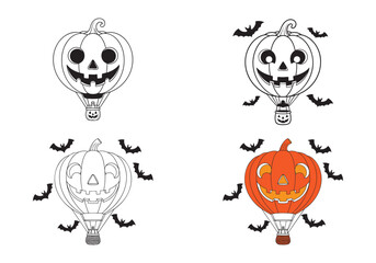 Jack-o'-Lantern Hot Air Balloon Halloween Emblems Set