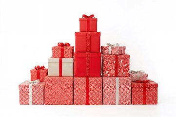 Obraz premium Holiday presents piled on a white background