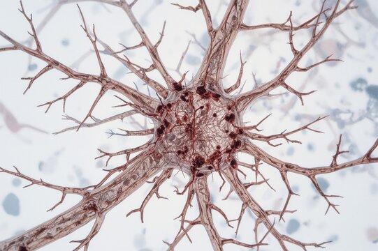 Motor neuron in spinal cord ventral horn showing stained Nissl bodies