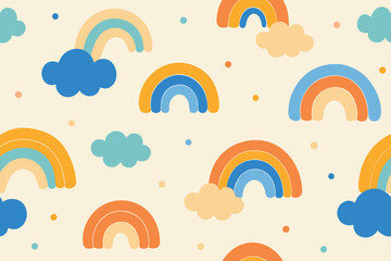 Playful Rainbows and Clouds Seamless Pattern Cartoon Style Illustration for Kids