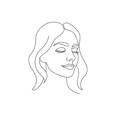 Elegant woman face serene expression line art portrait