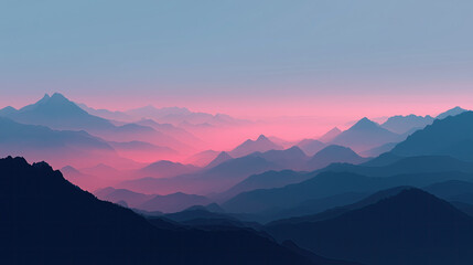 Fototapeta premium Minimalist mountain silhouette, misty gradient sky.