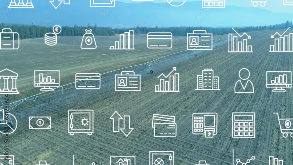 Poster animation of financial data moving over field