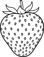 Strawberry: A simple line art illustration of a strawberry with seeds and a leafy top, in a clean, hand-drawn sketch style.