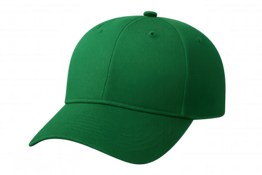 Classic green baseball cap isolated on transparent background, ideal for showcasing designs and logos