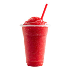 Vibrant Red Frozen Beverage in Clear Plastic Cup - Refreshing Summertime Drink Concept