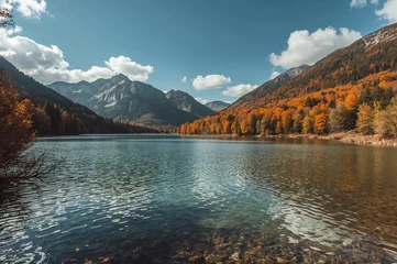 Papier peint photo Le salon Mountain Lake Surrounded by Autumn Foliage  ©  AugmentArt
