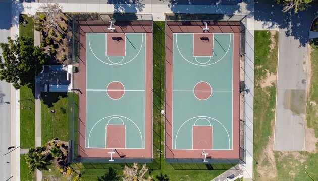 Aerial View of Public Outdoor Basketball Courts
