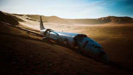 abandoned crushed plane in desert