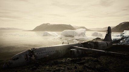 old broken plane on the beach of Iceland