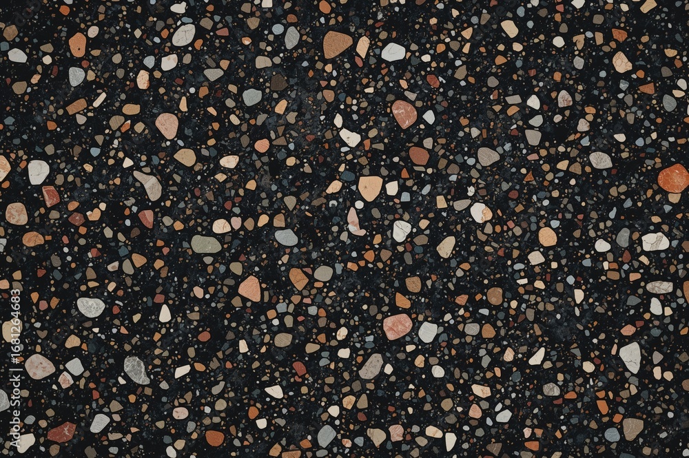Poster high-resolution scanned terrazzo texture featuring a concrete surface with assorted colorful stones.
