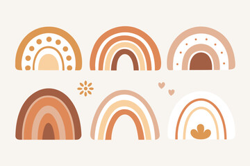 Six Boho Rainbow Illustrations with Neutral Earth Tone Colors for Wall Art Design