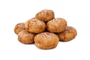 Fototapeta premium Classic Carnival fritters adorned with sugar, honey, and colorful sprinkles