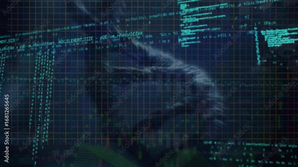 Poster animation of data processing over dna and chromosomes on navy background