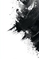 Abstract Black Paint Strokes on White Canvas High Angle Artistic Expressionism Minimalist Design Element