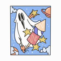 Funny Halloween ghost stories, Halloween ghost parody poster art, Cute ghost graphic tee for print