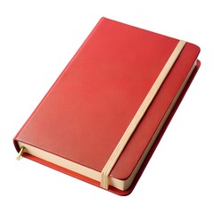 Red Notebook with Elastic Band and Bookmark on White Background