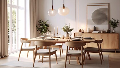 Dining Room with Wooden Table and Minimalist Decor