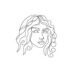 Elegant woman face with flowing curly hair portrait