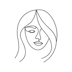 Elegant woman face with flowing hair portrait line art