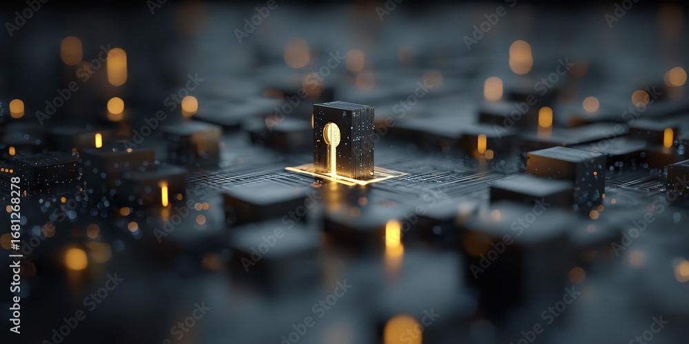 Poster a computer chip is lit up in a black background