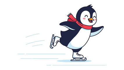 Animated Penguin on Ice: A jovial penguin in a red scarf skates gleefully on ice, its playful antics capture the essence of winter fun and the charm of this flightless bird.