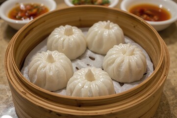 Classic Dim Sum Served in a Bamboo Basket