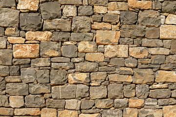 High-resolution image of a rustic stone wall with brown and gray stones. Perfect for backgrounds, textures, and design projects.