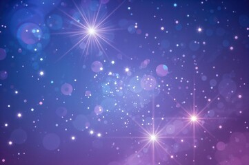 Glowing sparkles illuminate the night sky with twinkling stars in a violet and azure illustration