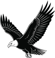 Eagle: A powerful, stylized illustration of a bald eagle in flight, with intricate feather details and a dynamic pose, symbolizing freedom and strength.