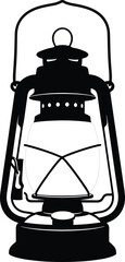 Lantern: A clean, black silhouette of a classic camping lantern, in a simple and minimalist style.