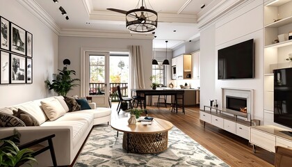 Modern Living Room Interior Design with Fireplace