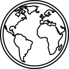 Globe: A simple line art illustration of the planet Earth, symbolizing global communication, travel, and environmental issues.