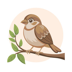 Charming sparrow sitting on a branch. Illustration.
