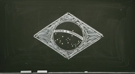 A chalk-drawn image of the Brazil flag on a chalkboard. A striking symbol of national pride