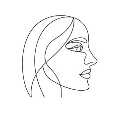 Elegant woman profile continuous line art face head
