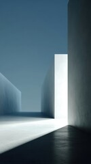 Abstract architecture perspective of concrete walls with light and shadow creating a minimalist and modern design concept in a studio
