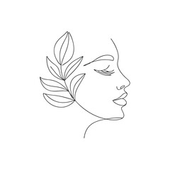 Elegant woman profile with floral accent face delicate