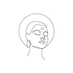 Serene woman face continuous line art drawing