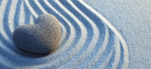 Obraz premium Gray heart-shaped stone on light blue sand art