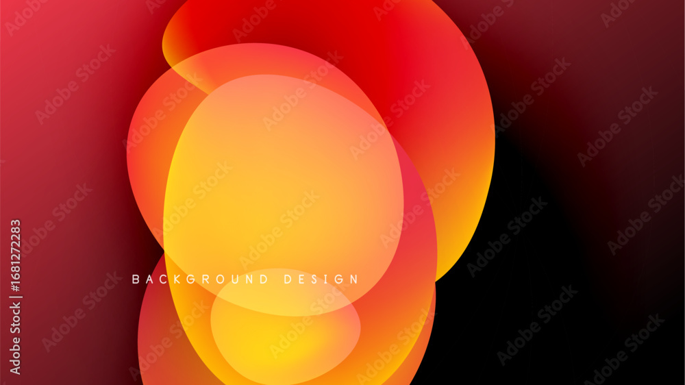 Aufkleber abstract vibrant shapes overlap. warm colors dominate, creating dynamic visual effect against dark b