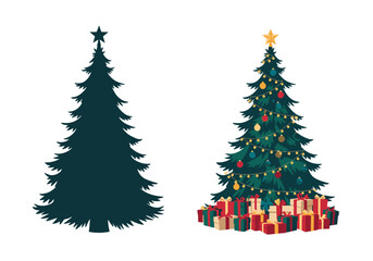 Fototapeta premium Festive christmas tree with ornaments lights and gifts decoration holiday season celebration