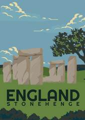 Stonehenge England Vintage Travel Illustration