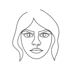 Serious woman face continuous line drawing portrait