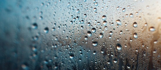 Water droplets on window during rainy morning