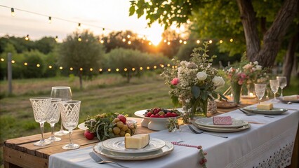 Outdoor Dinner Party Table Setting at Sunset image