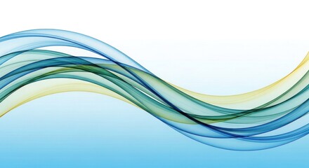 Flowing blue and green abstract waves with subtle yellow tints creating a modern dynamic background