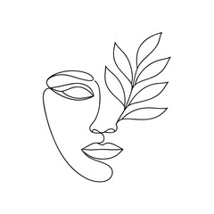 Elegant abstract face with botanical element black and white