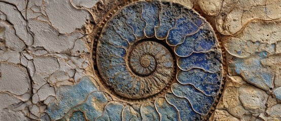 Blue-patterned fossilized ammonite stone
